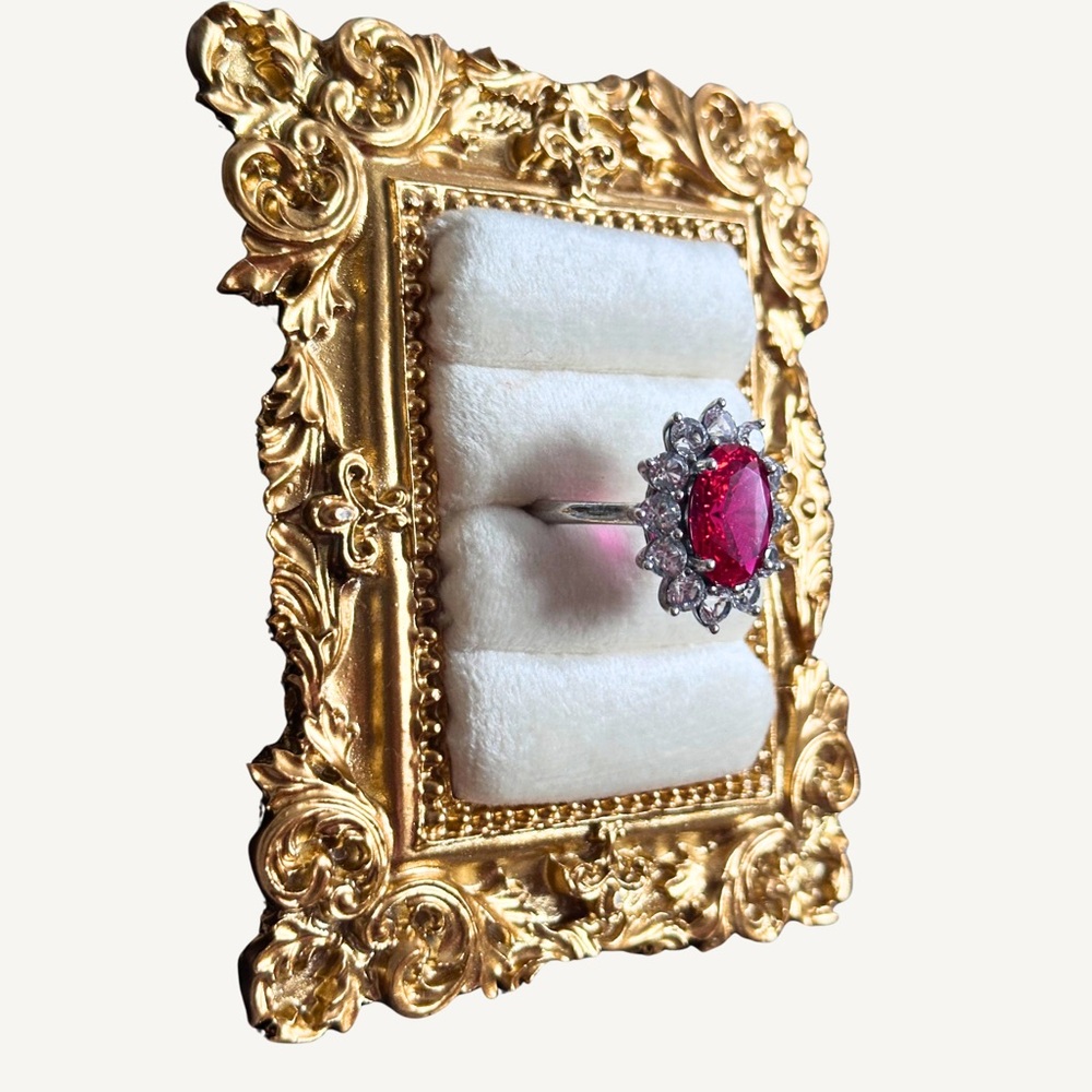 Tested Ruby & White Sapphire Gemstone Estate Sterling Silver Cocktail Ring